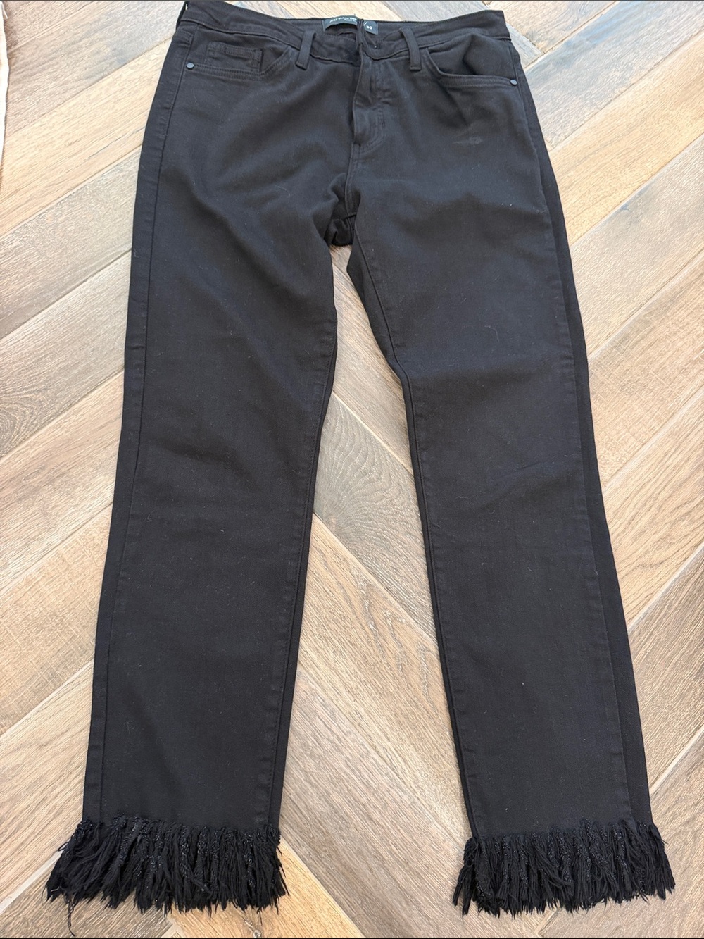 Just Black Black Straight Leg Jeans with Fringed Hem